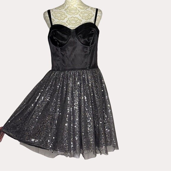 Asos Satin Sequin Netting Bustier Dress Gray Silver UK 12 US 8 bv - Picture 1 of 11